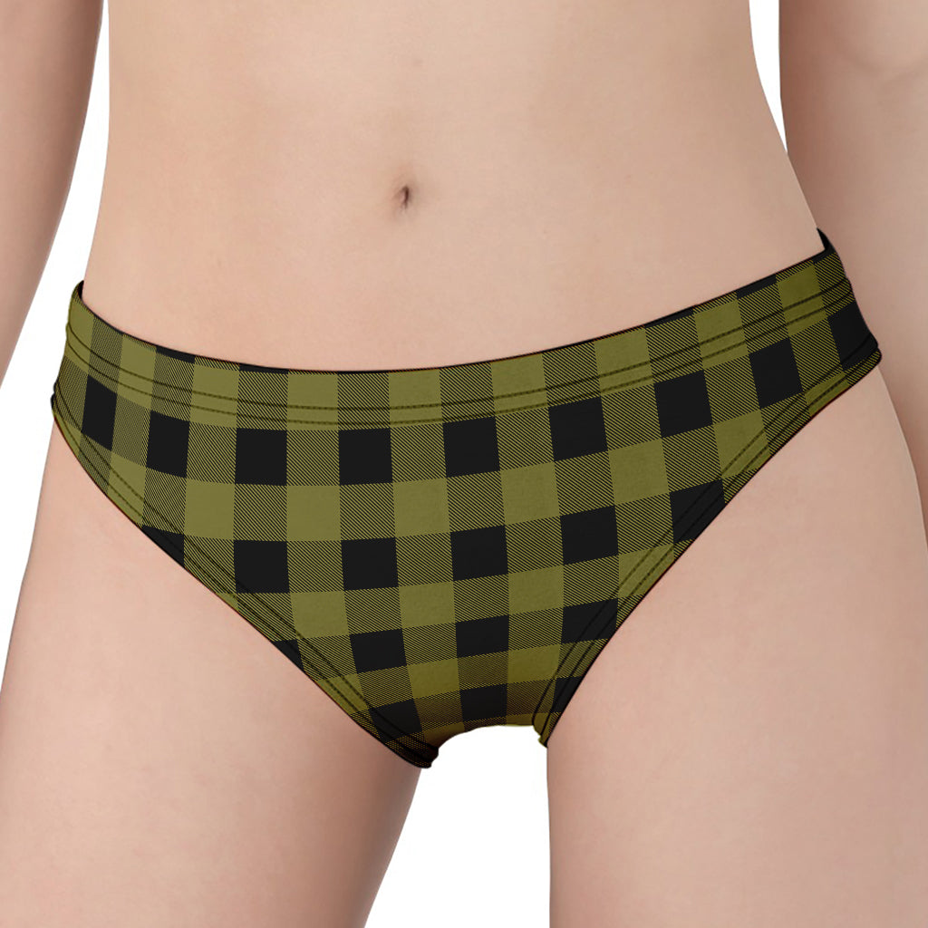 Olive Green Buffalo Check Pattern Print Women's Panties