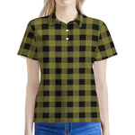 Olive Green Buffalo Check Pattern Print Women's Polo Shirt