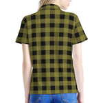 Olive Green Buffalo Check Pattern Print Women's Polo Shirt