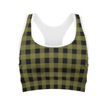 Olive Green Buffalo Check Pattern Print Women's Sports Bra