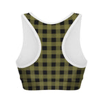 Olive Green Buffalo Check Pattern Print Women's Sports Bra