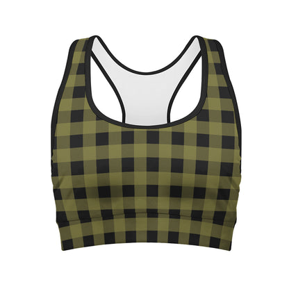 Olive Green Buffalo Check Pattern Print Women's Sports Bra