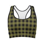 Olive Green Buffalo Check Pattern Print Women's Sports Bra