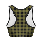 Olive Green Buffalo Check Pattern Print Women's Sports Bra