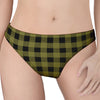 Olive Green Buffalo Check Pattern Print Women's Thong