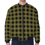 Olive Green Buffalo Check Pattern Print Zip Sleeve Bomber Jacket