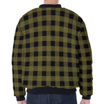 Olive Green Buffalo Check Pattern Print Zip Sleeve Bomber Jacket