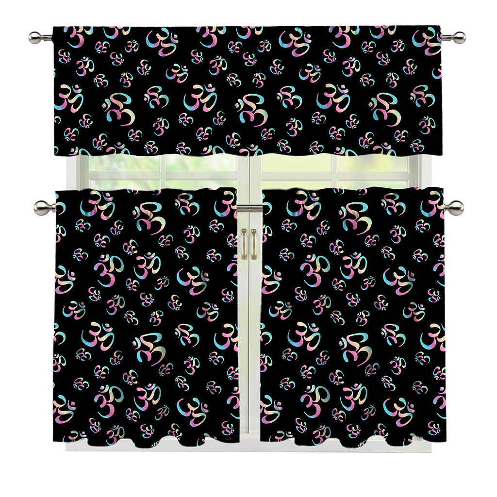 Om Sign Pattern Print 3 Piece Kitchen Curtains