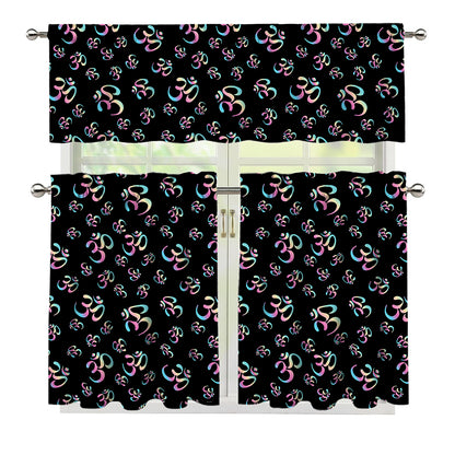 Om Sign Pattern Print 3 Piece Kitchen Curtains