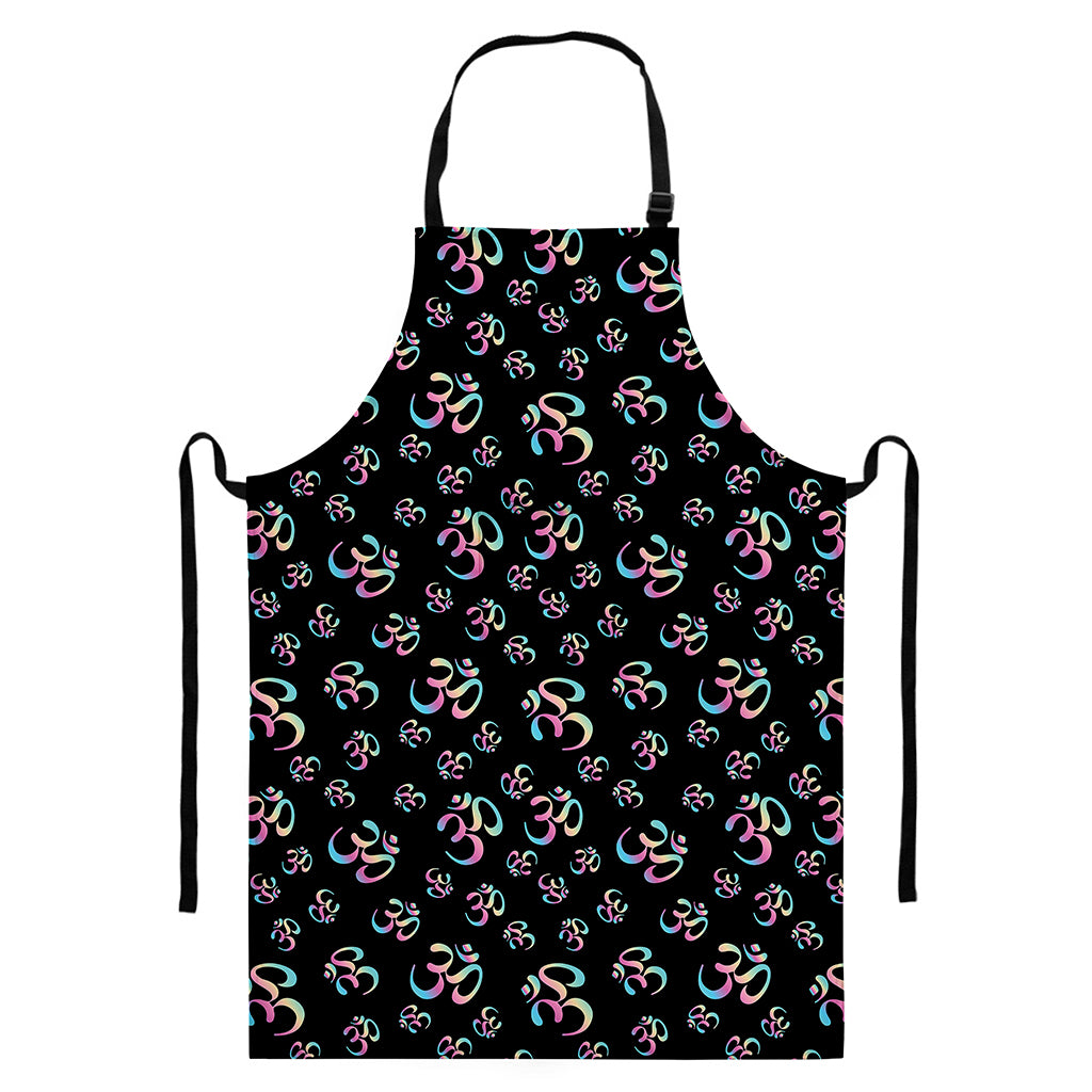 Om Sign Pattern Print Bib Apron With Pocket