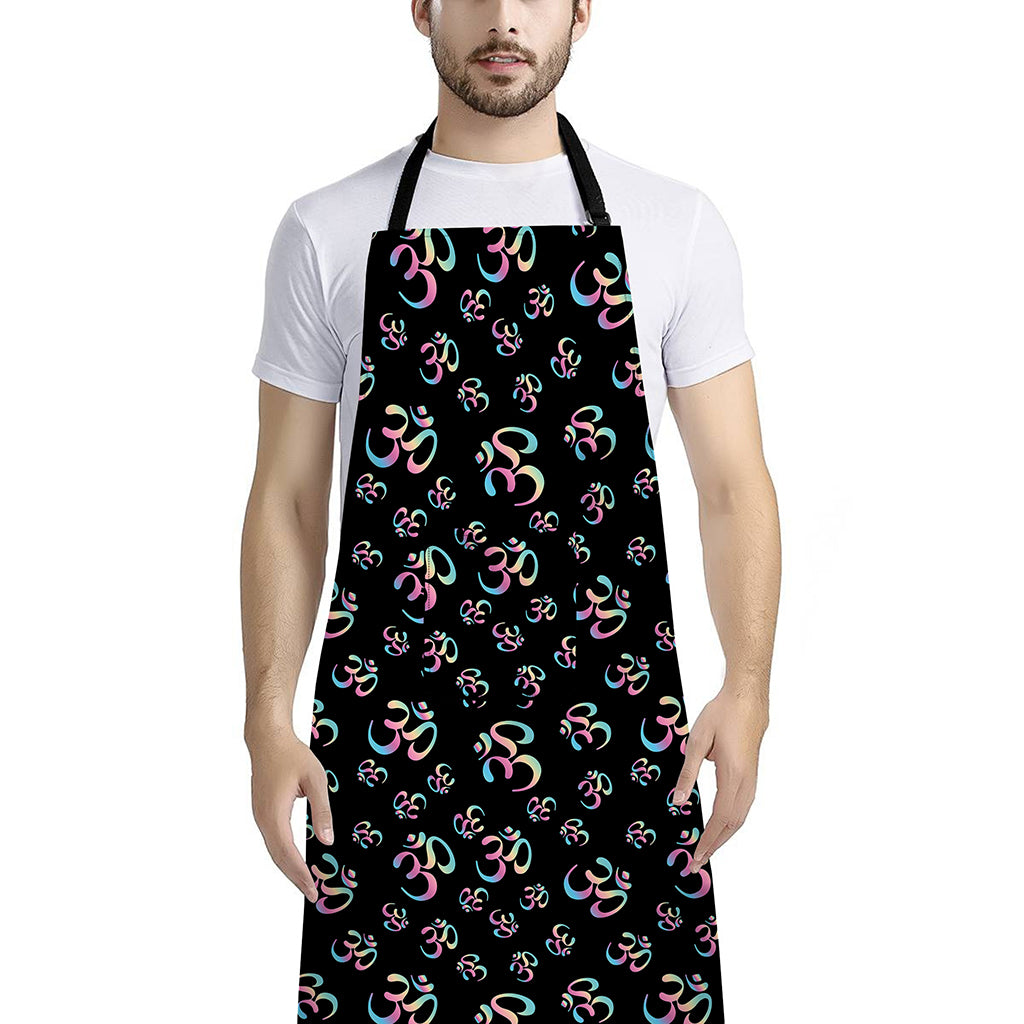 Om Sign Pattern Print Bib Apron With Pocket