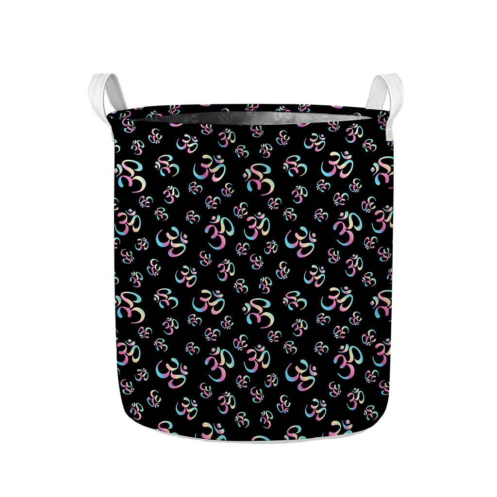 Om Sign Pattern Print Collapsible Laundry Basket