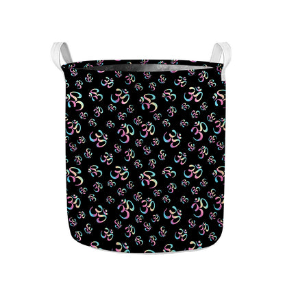 Om Sign Pattern Print Collapsible Laundry Basket