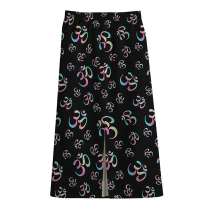 Om Sign Pattern Print Cotton Front Slit Maxi Skirt