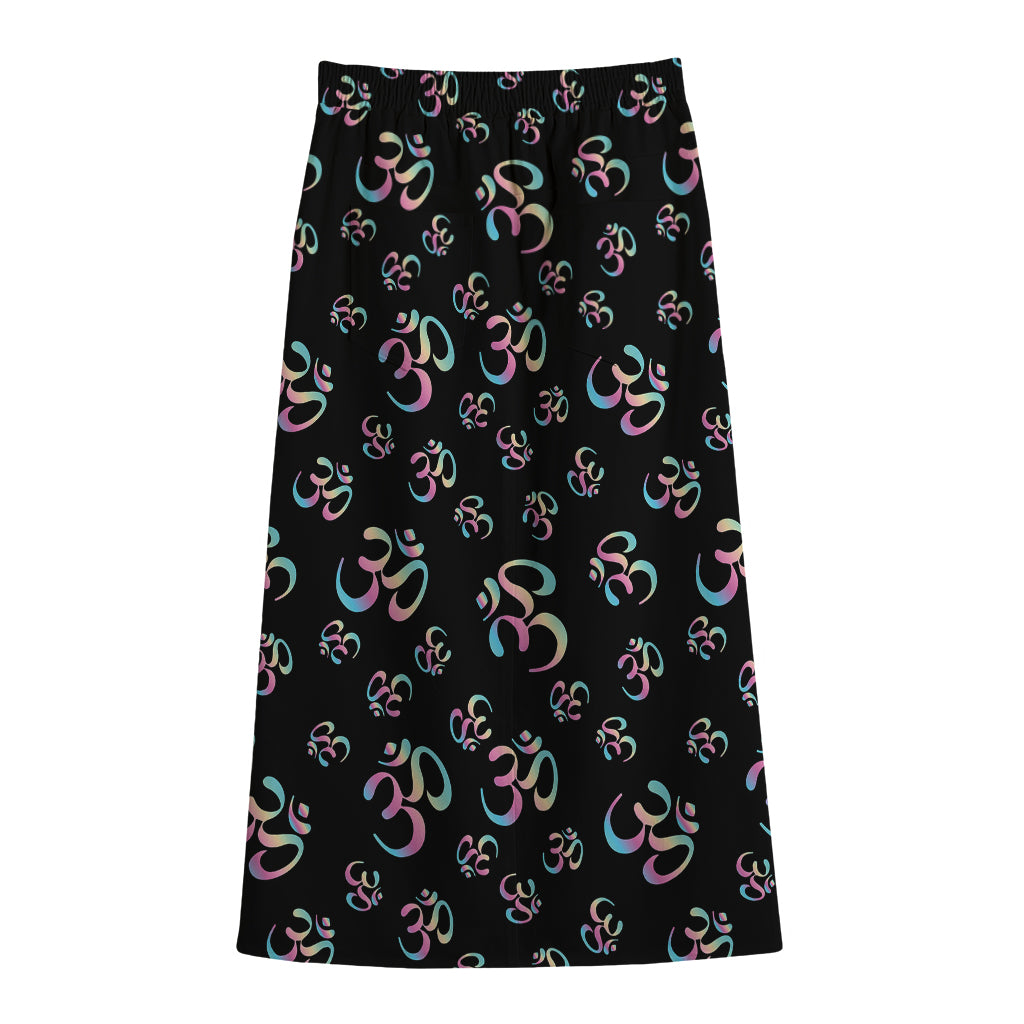 Om Sign Pattern Print Cotton Front Slit Maxi Skirt
