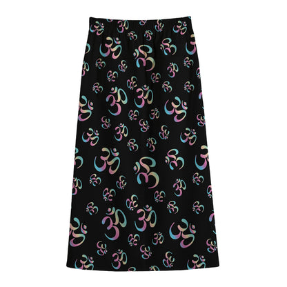 Om Sign Pattern Print Cotton Front Slit Maxi Skirt