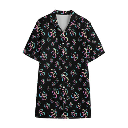Om Sign Pattern Print Cotton Hawaiian Shirt