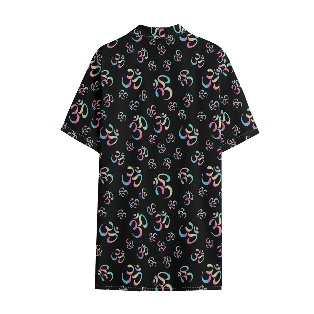 Om Sign Pattern Print Cotton Hawaiian Shirt