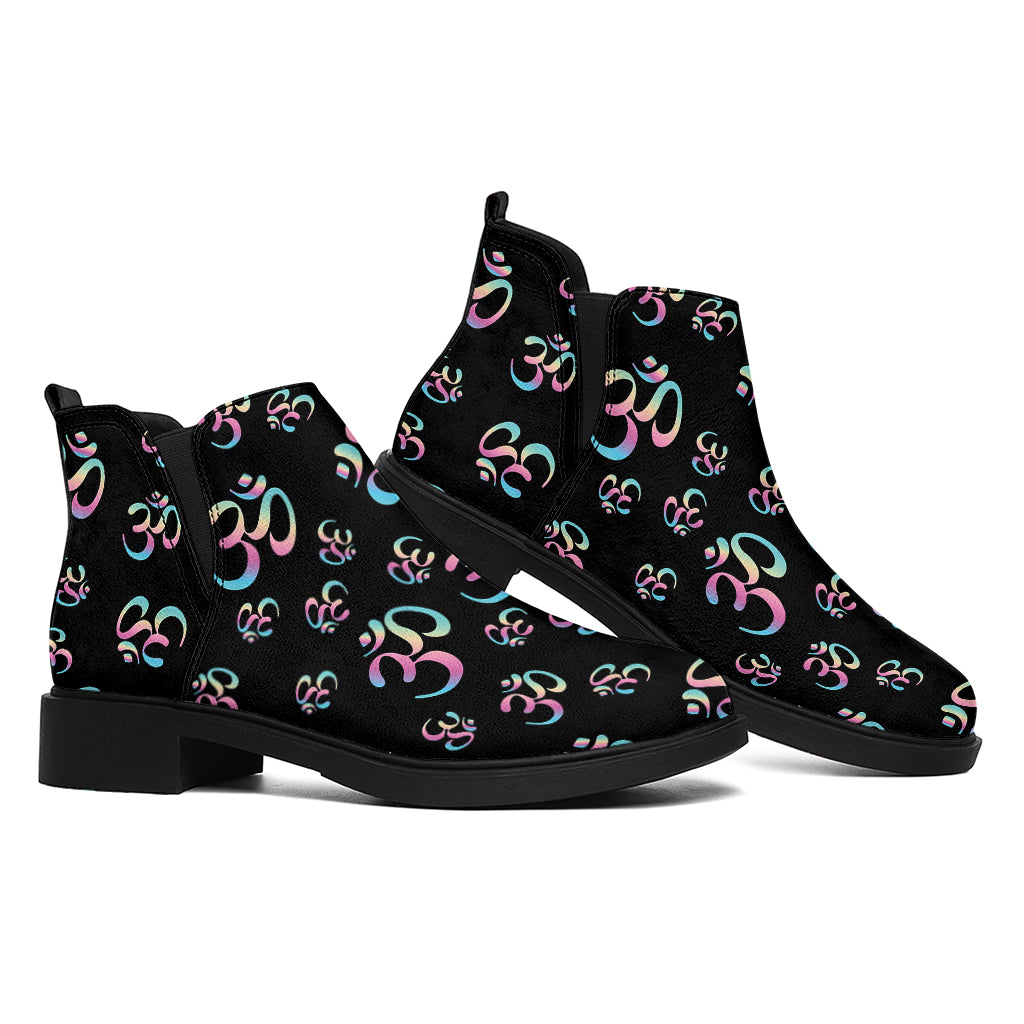 Om Sign Pattern Print Flat Ankle Boots
