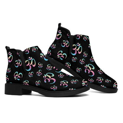 Om Sign Pattern Print Flat Ankle Boots