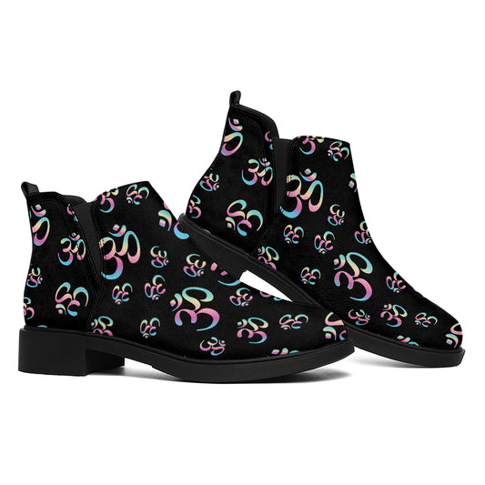Om Sign Pattern Print Flat Ankle Boots