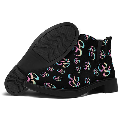 Om Sign Pattern Print Flat Ankle Boots
