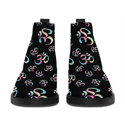 Om Sign Pattern Print Flat Ankle Boots