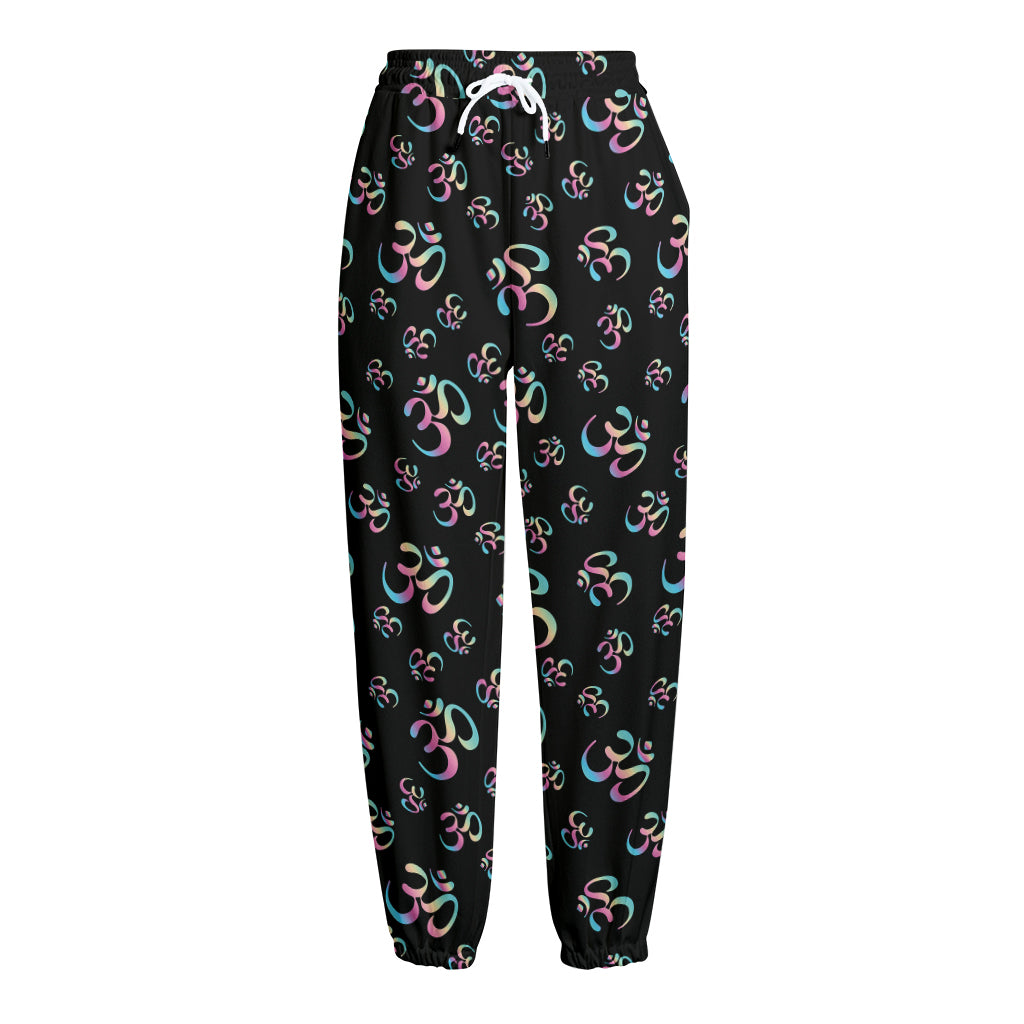 Om Sign Pattern Print Fleece Lined Knit Pants