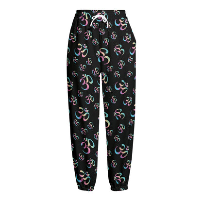 Om Sign Pattern Print Fleece Lined Knit Pants