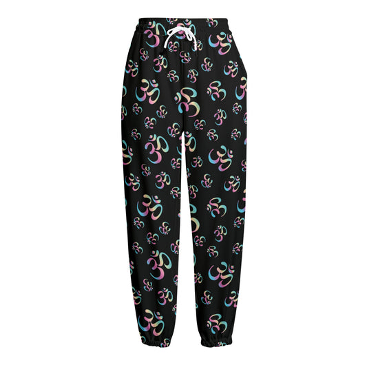 Om Sign Pattern Print Fleece Lined Knit Pants