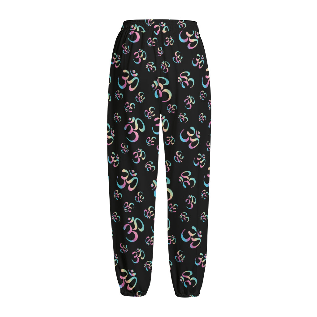 Om Sign Pattern Print Fleece Lined Knit Pants