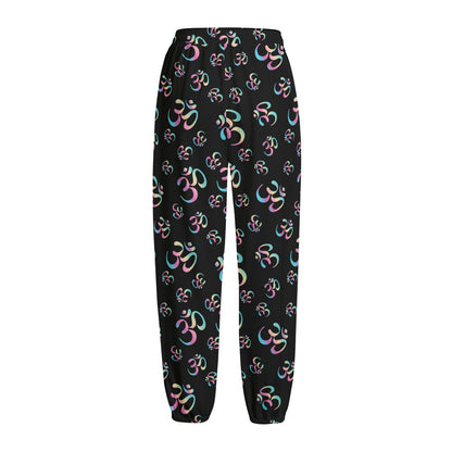 Om Sign Pattern Print Fleece Lined Knit Pants