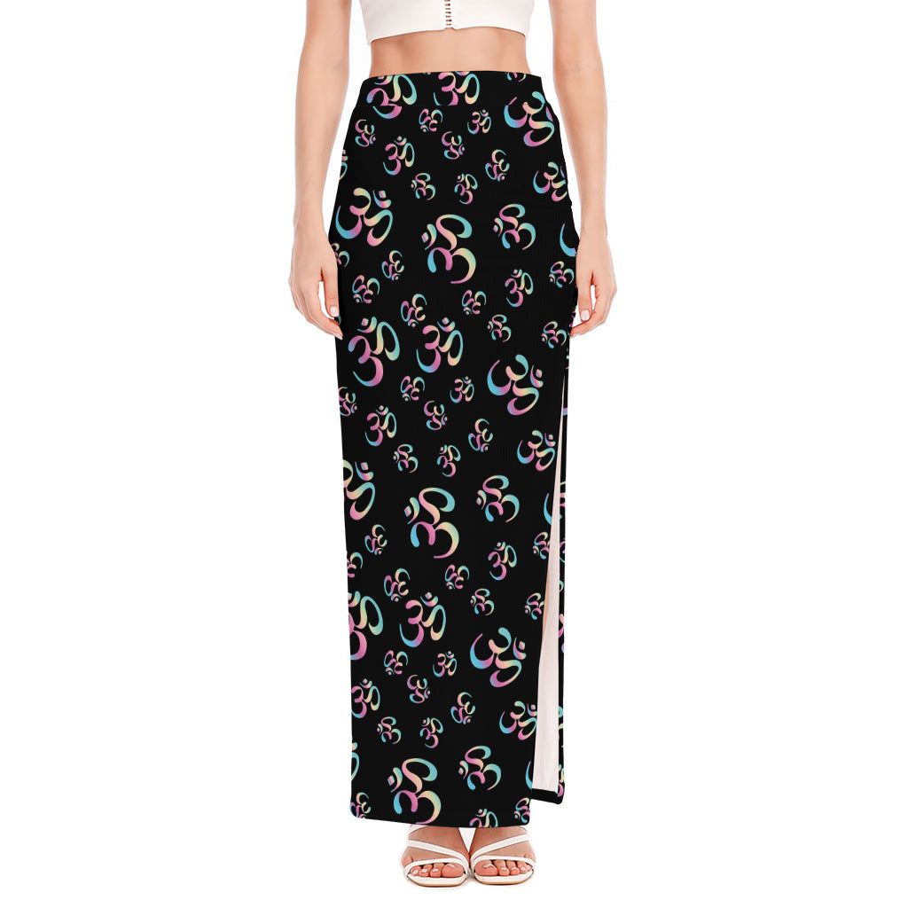 Om Sign Pattern Print High Slit Maxi Skirt