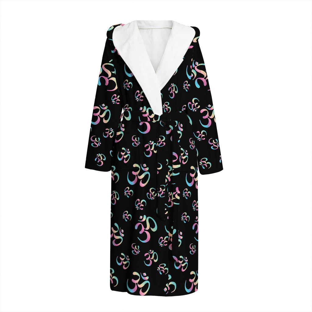 Om Sign Pattern Print Hooded Bathrobe