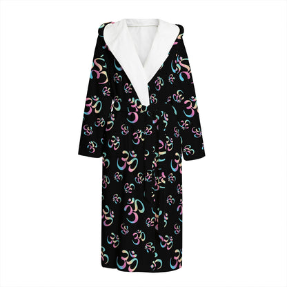 Om Sign Pattern Print Hooded Bathrobe