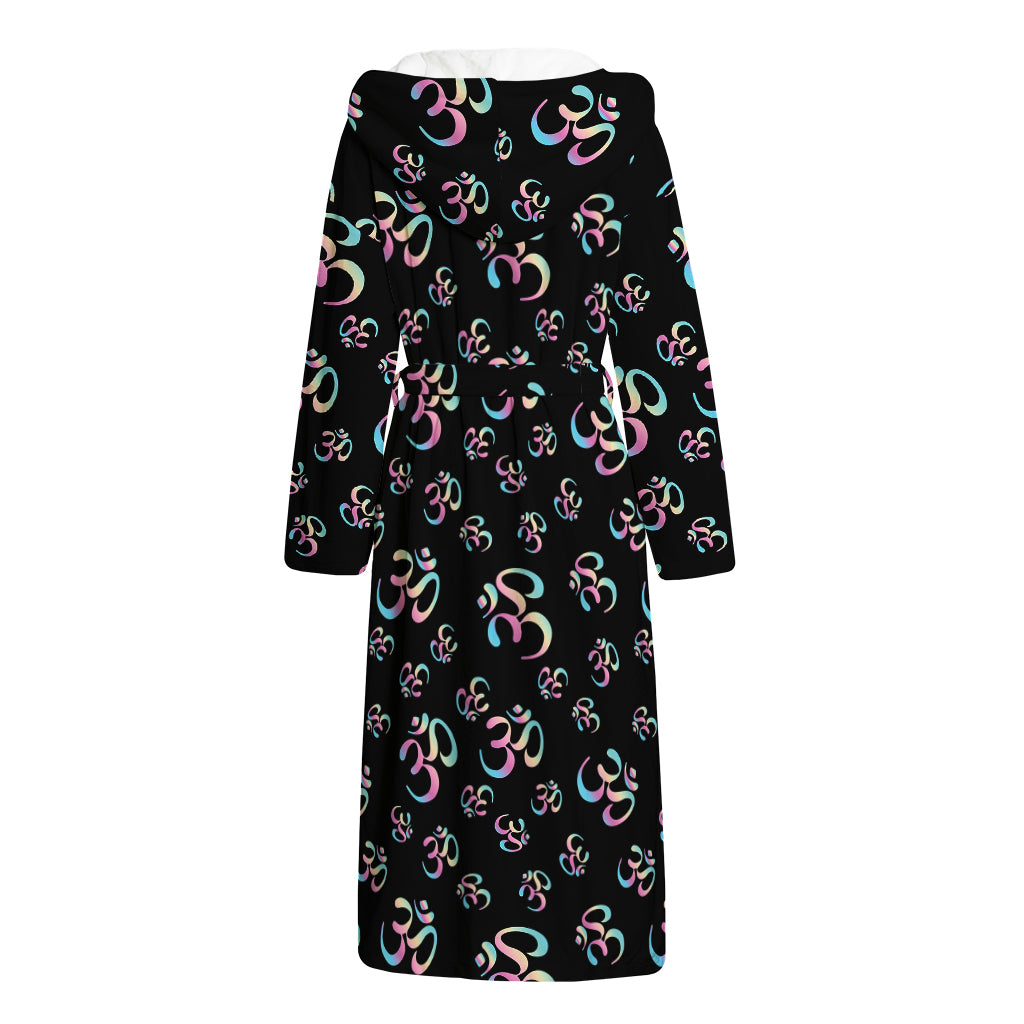 Om Sign Pattern Print Hooded Bathrobe