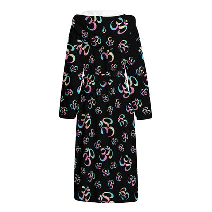Om Sign Pattern Print Hooded Bathrobe