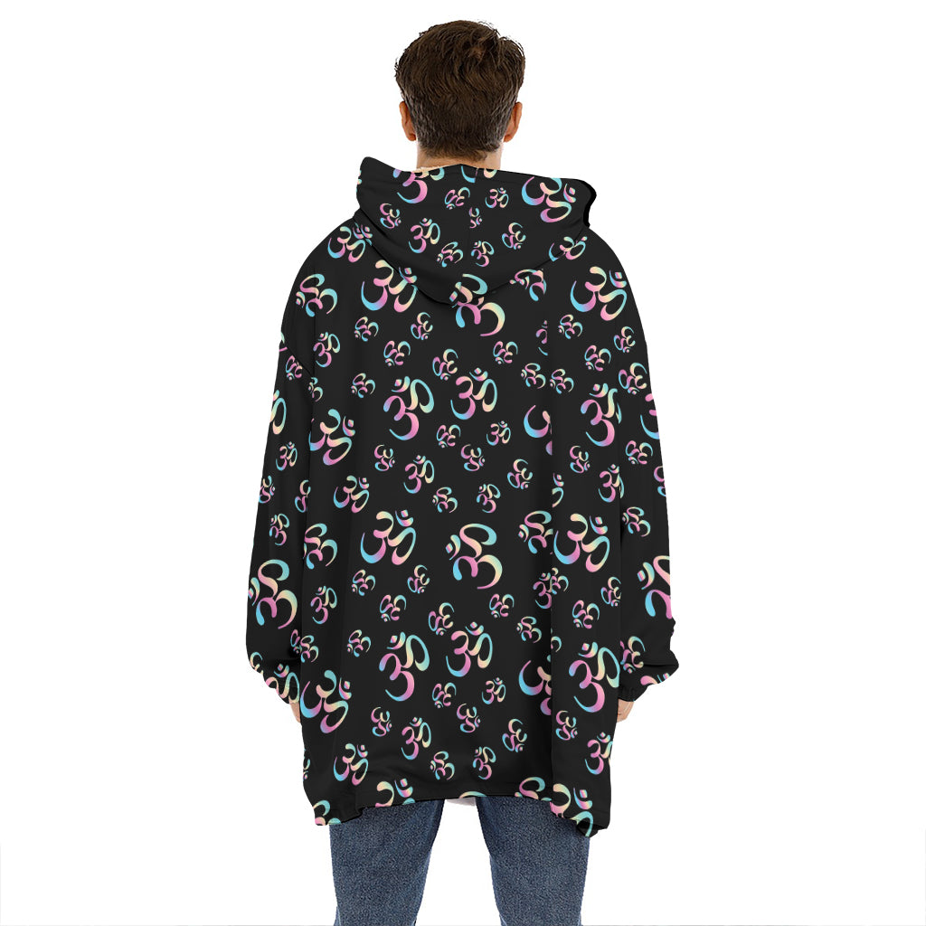 Om Sign Pattern Print Hoodie Blanket