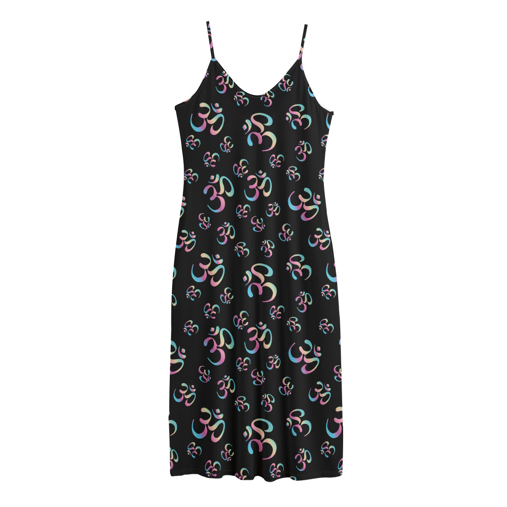 Om Sign Pattern Print Jersey Midi Cami Dress