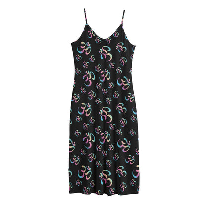 Om Sign Pattern Print Jersey Midi Cami Dress