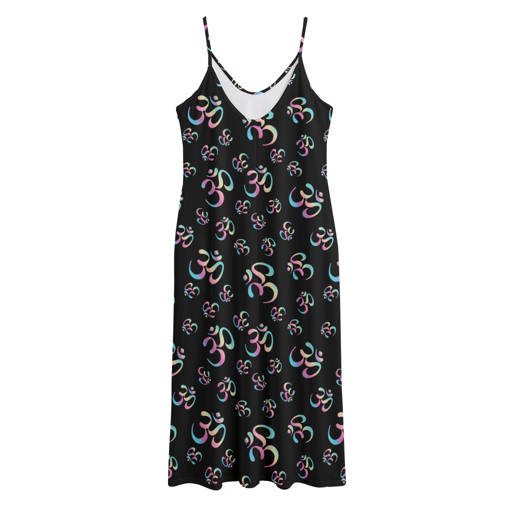 Om Sign Pattern Print Jersey Midi Cami Dress