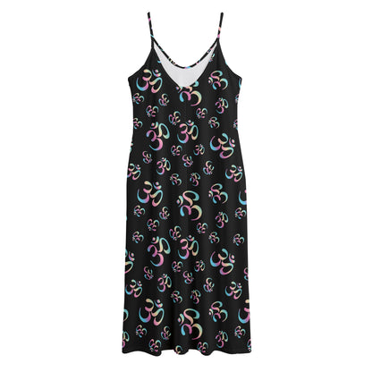Om Sign Pattern Print Jersey Midi Cami Dress