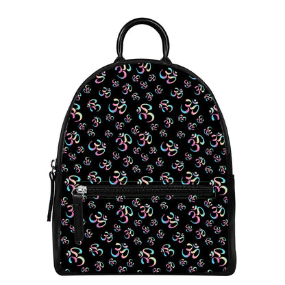 Om Sign Pattern Print Leather Backpack
