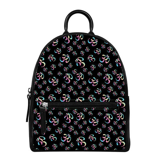 Om Sign Pattern Print Leather Backpack