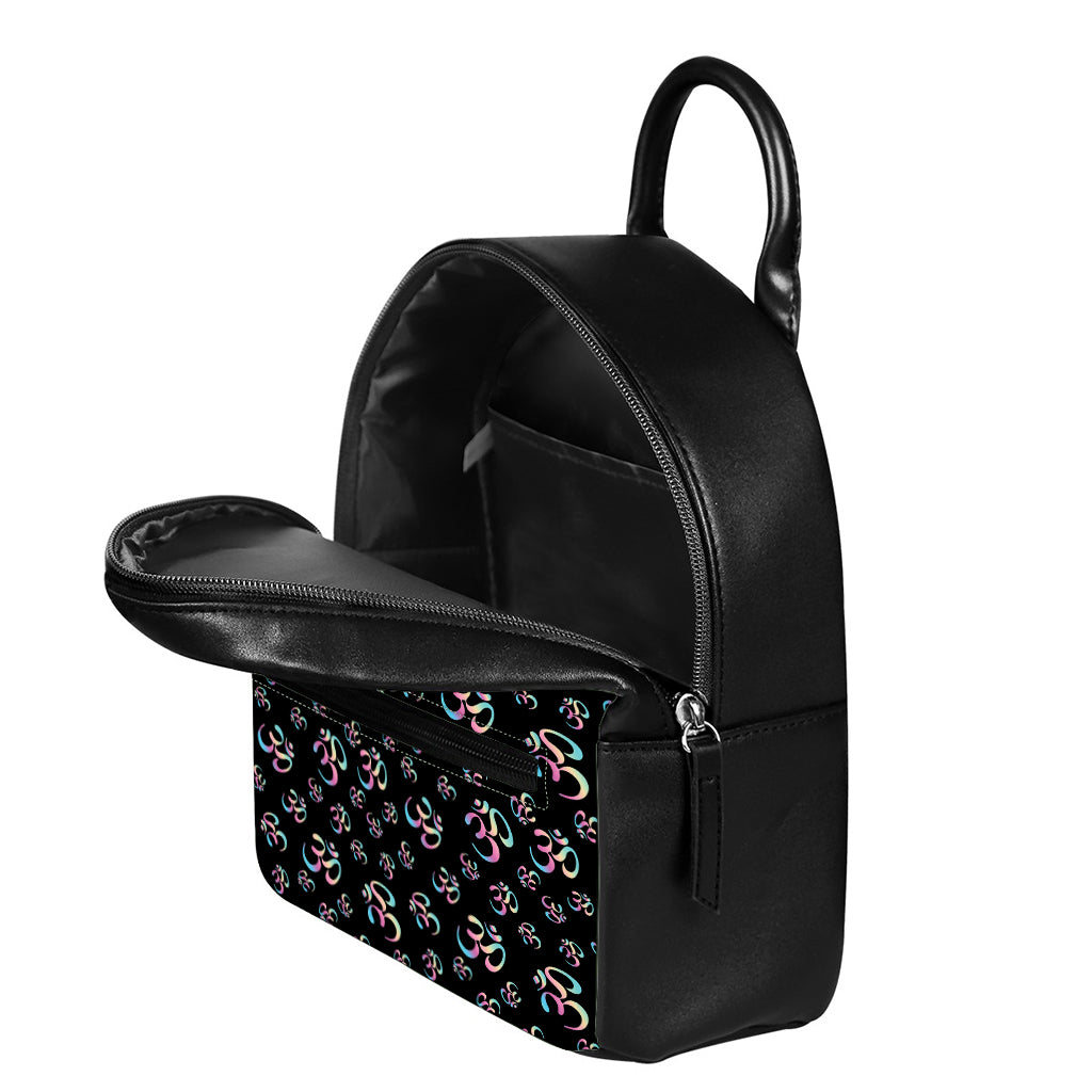 Om Sign Pattern Print Leather Backpack