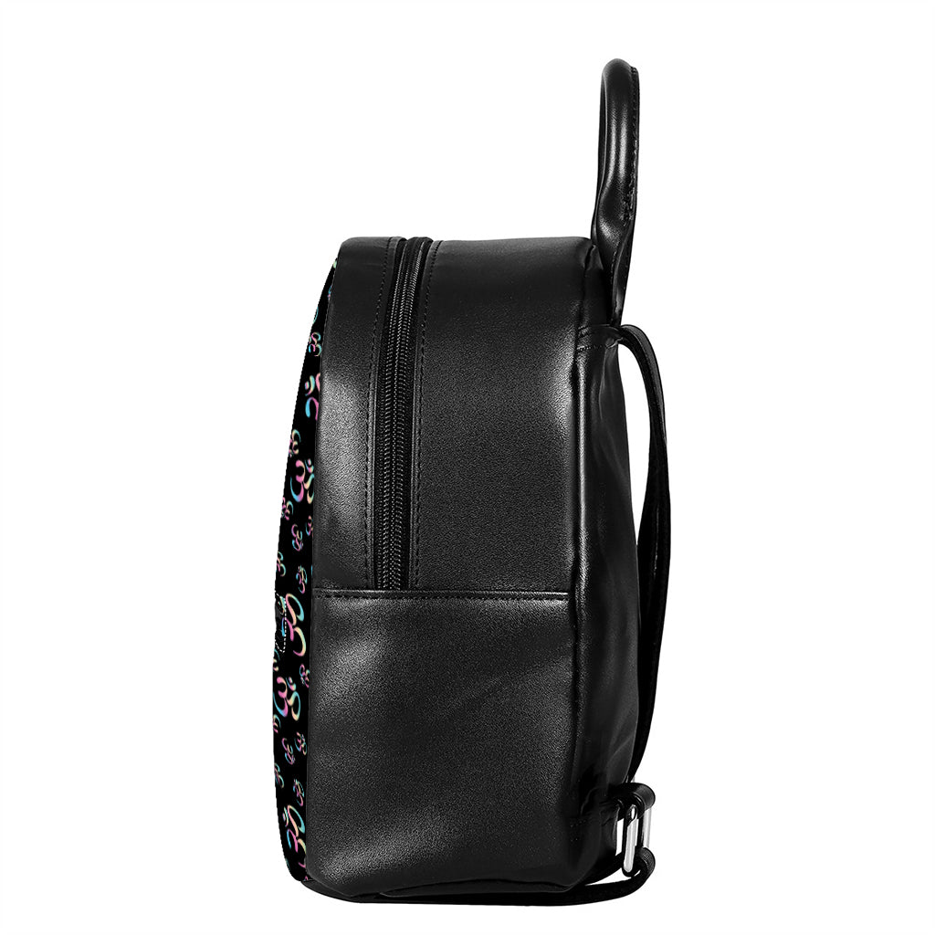 Om Sign Pattern Print Leather Backpack