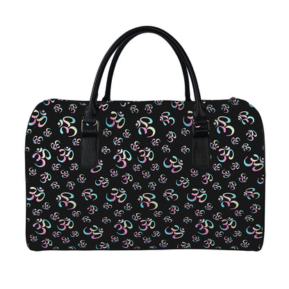 Om Sign Pattern Print Leather Duffle Bag