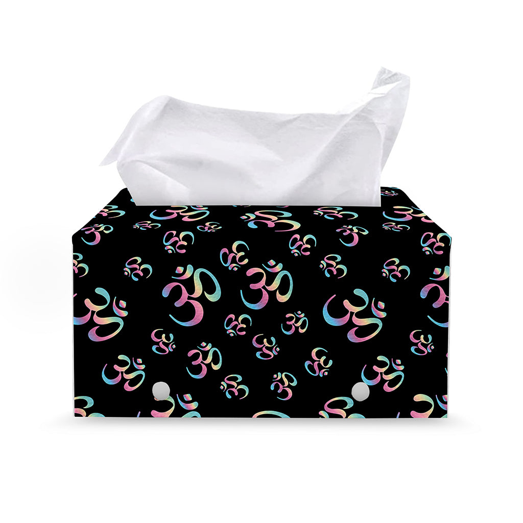 Om Sign Pattern Print Leather Tissue Box Cover