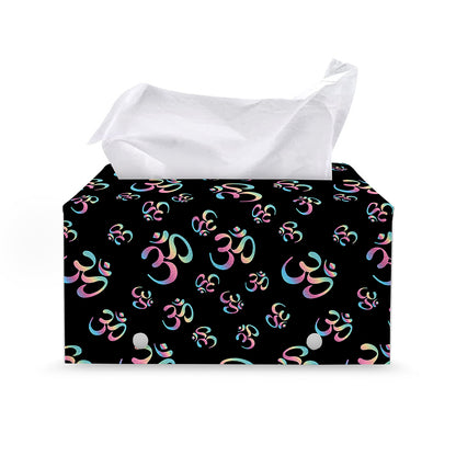 Om Sign Pattern Print Leather Tissue Box Cover