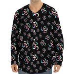 Om Sign Pattern Print Long Sleeve Baseball Jersey